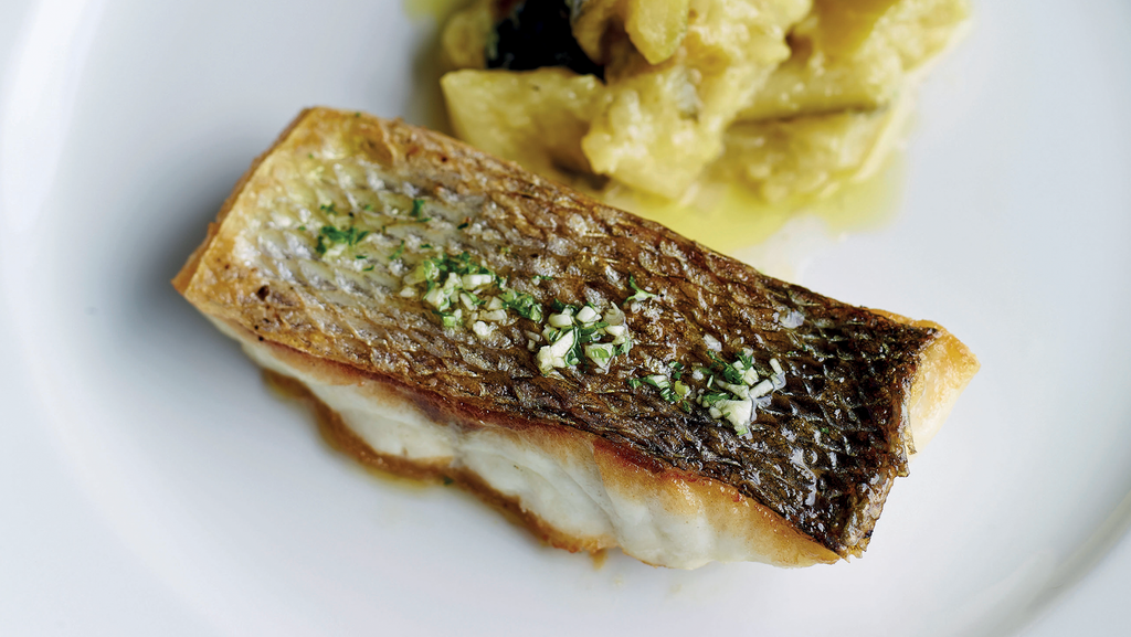 Sea bass with braised courgettes