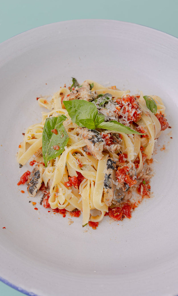 Simple Seafood Suppers - Tinned Sardines with tomato & tagliatelle