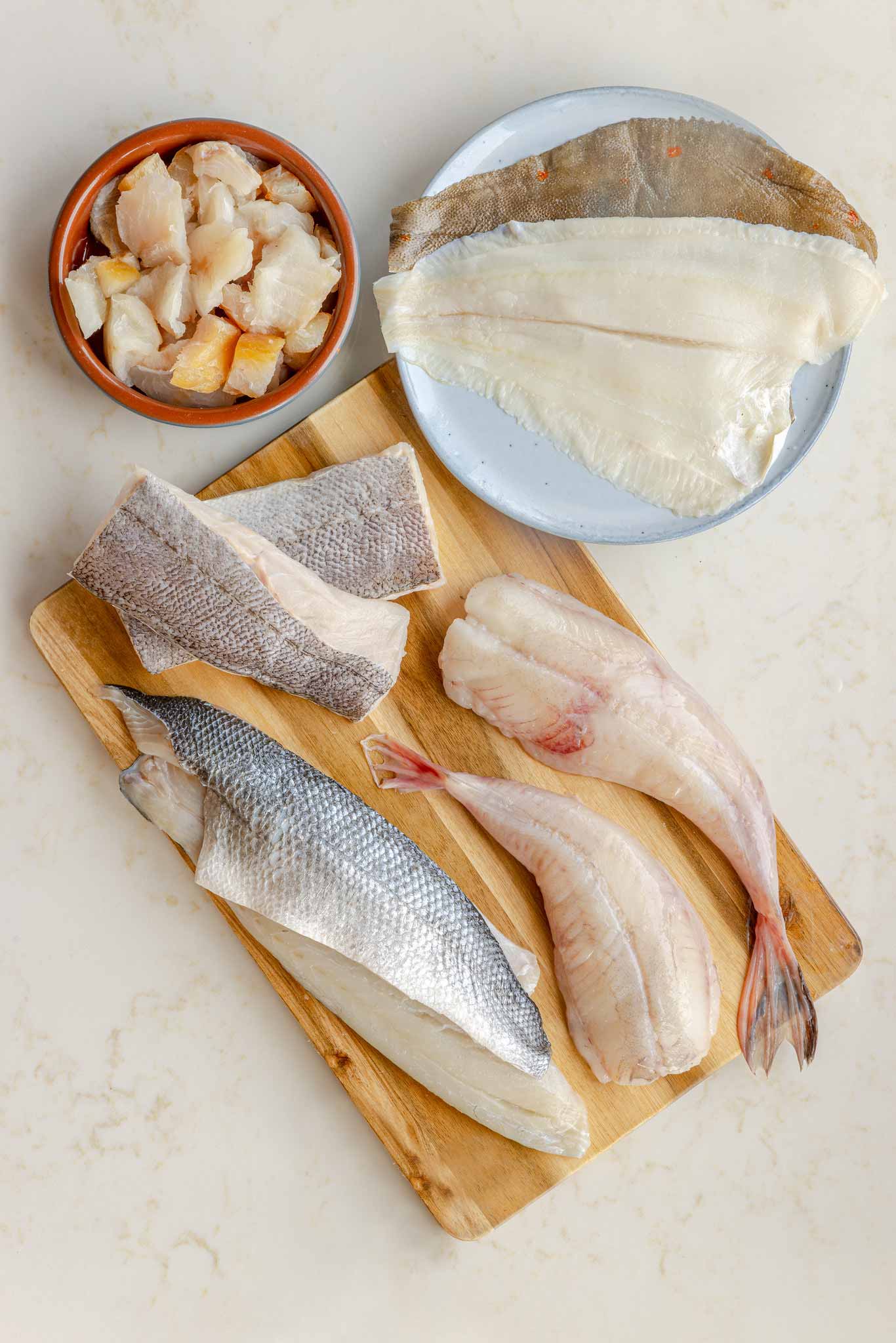 Local landing's box with fish pie mix hake, sea bass, monkfish and plaice fillets - mobile