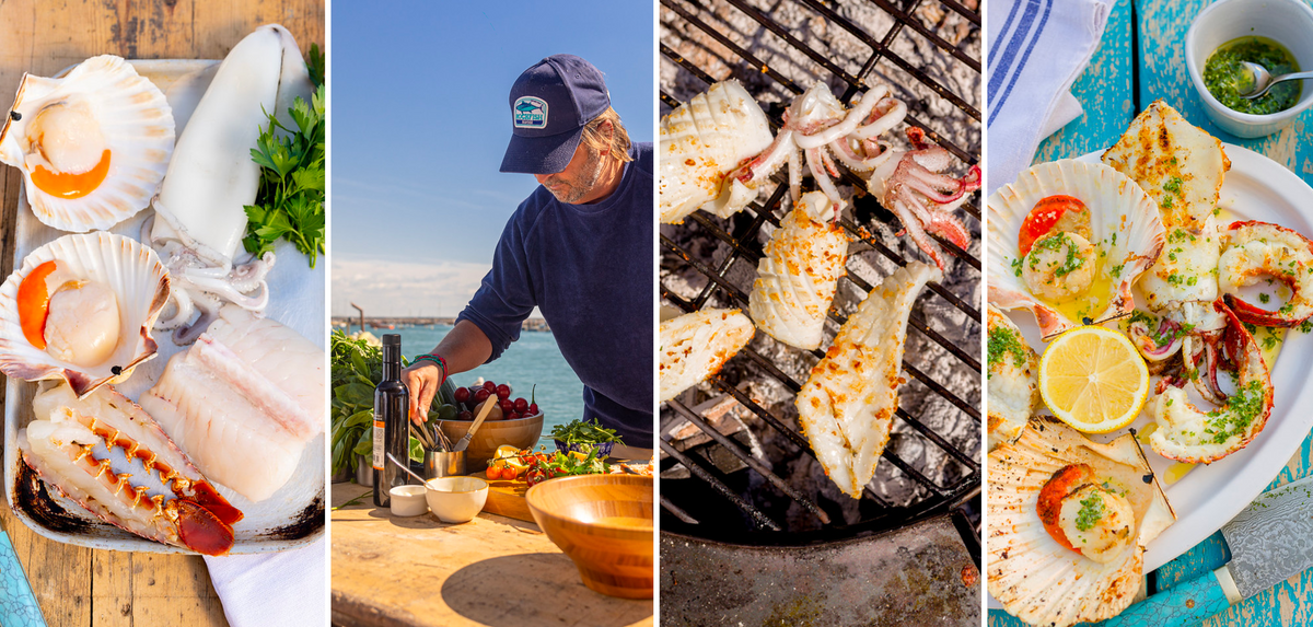 Seafood Grill Box Monkfish, scallops, squid & lobster Rockfish