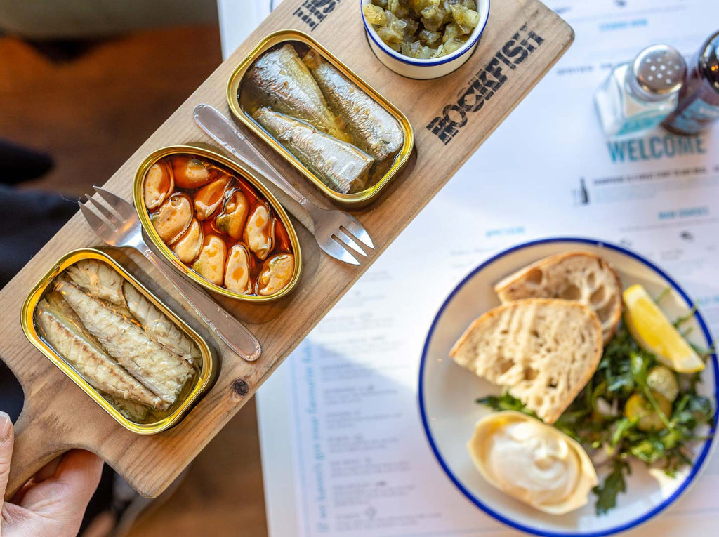 Rockfish Tinned Fish sharer board from our seafood menu