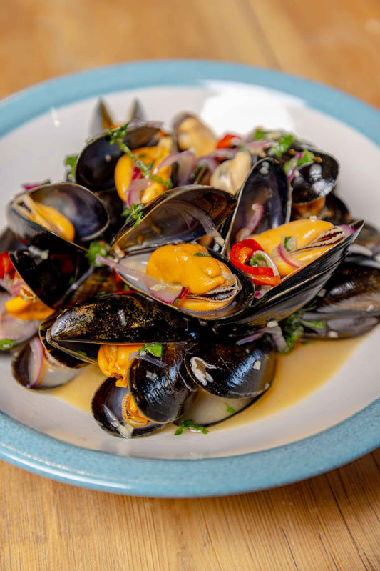 Plate of sweet and sour mussels