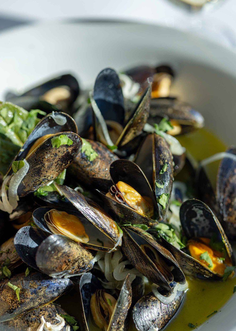 A bowl of cooked mussels looking juicy and plump