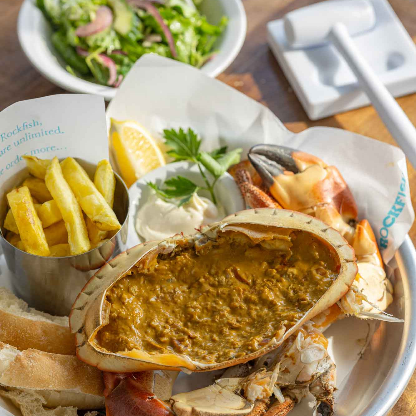 Rockfish Whole Devon Crab in restaurant