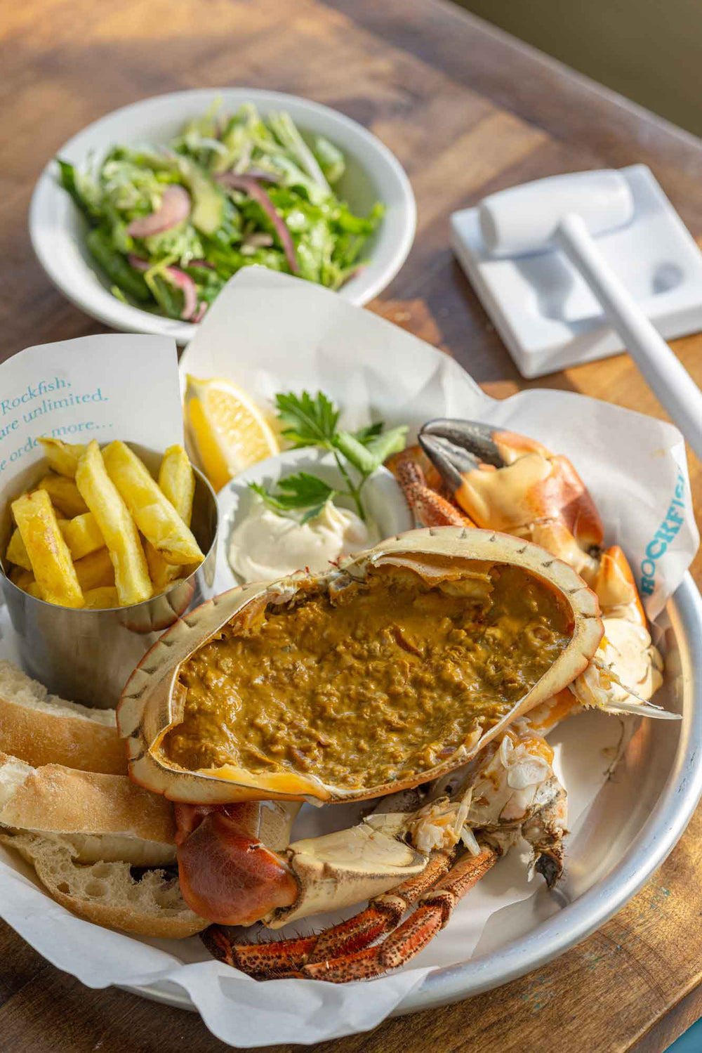 Rockfish Whole Devon Crab in restaurant