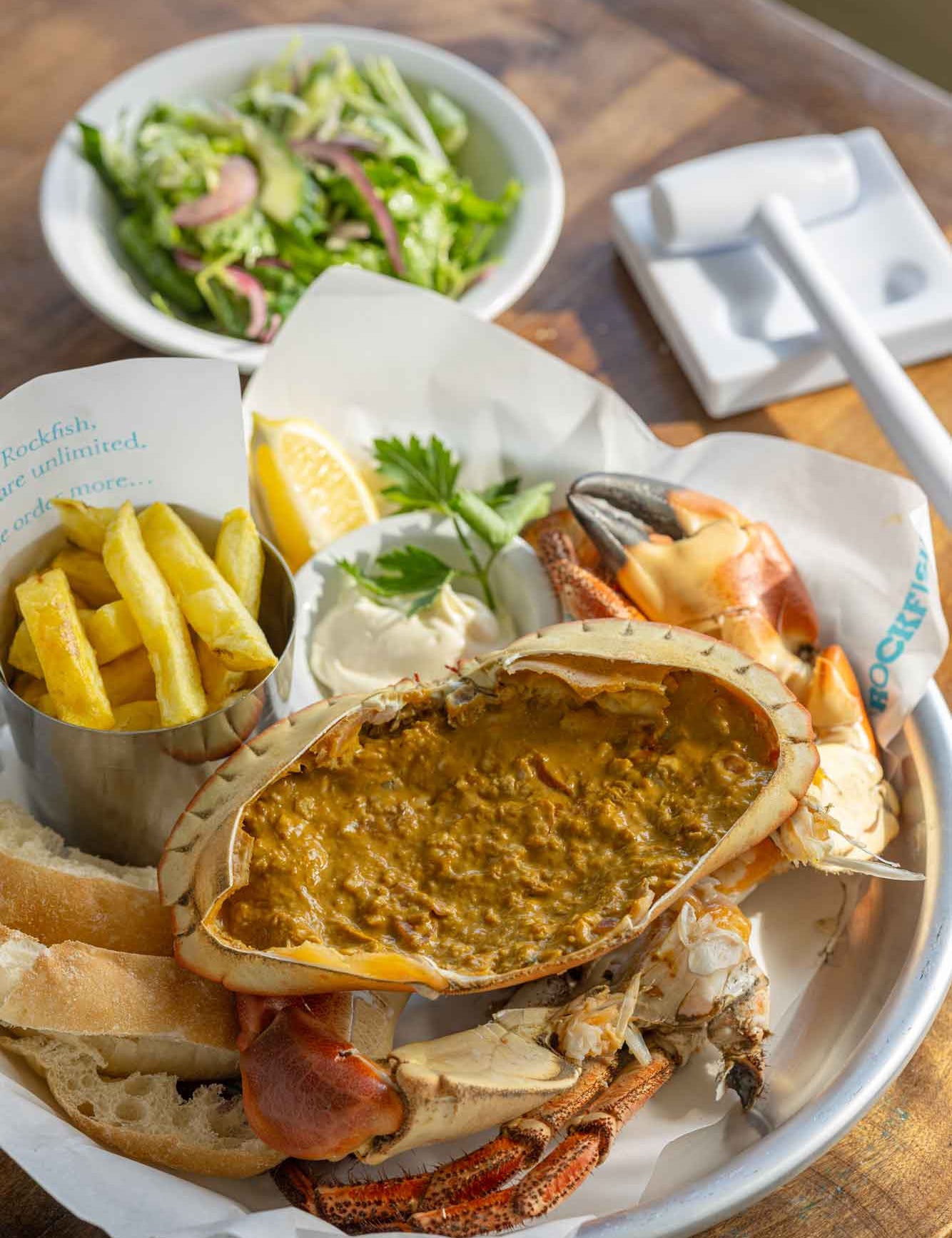 Rockfish Whole Devon Crab in restaurant