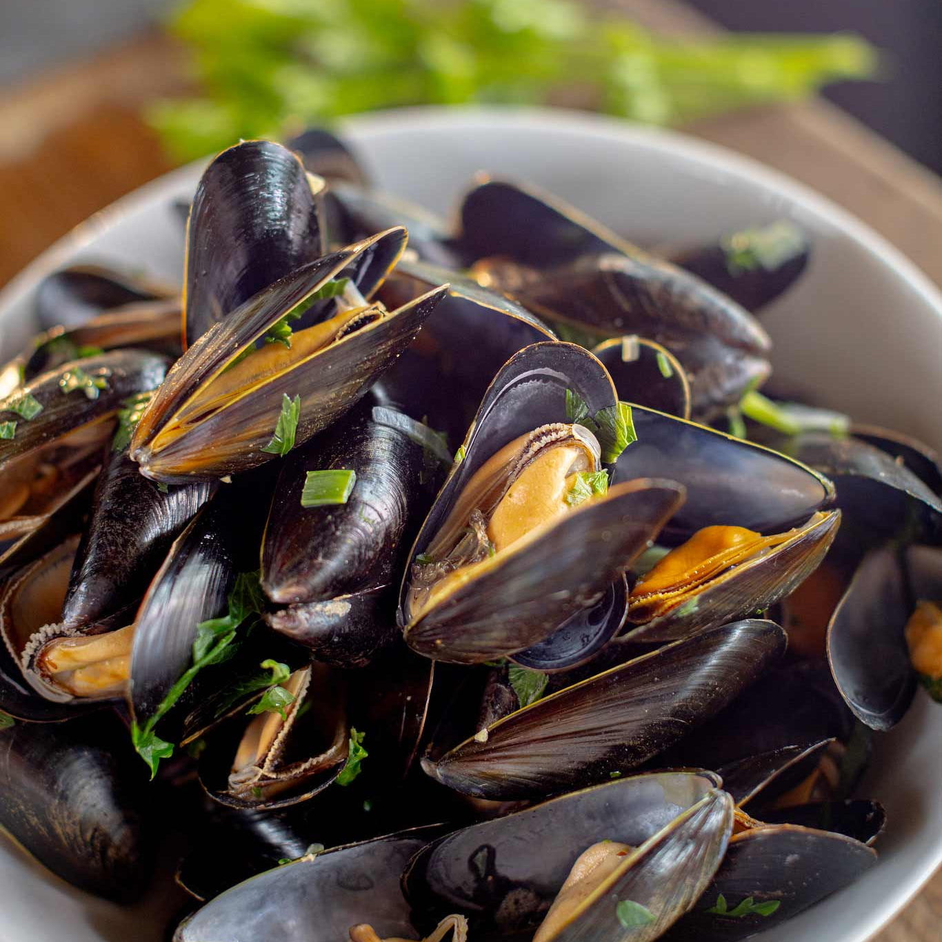 Mussels with burrow hill cider in a bowl
