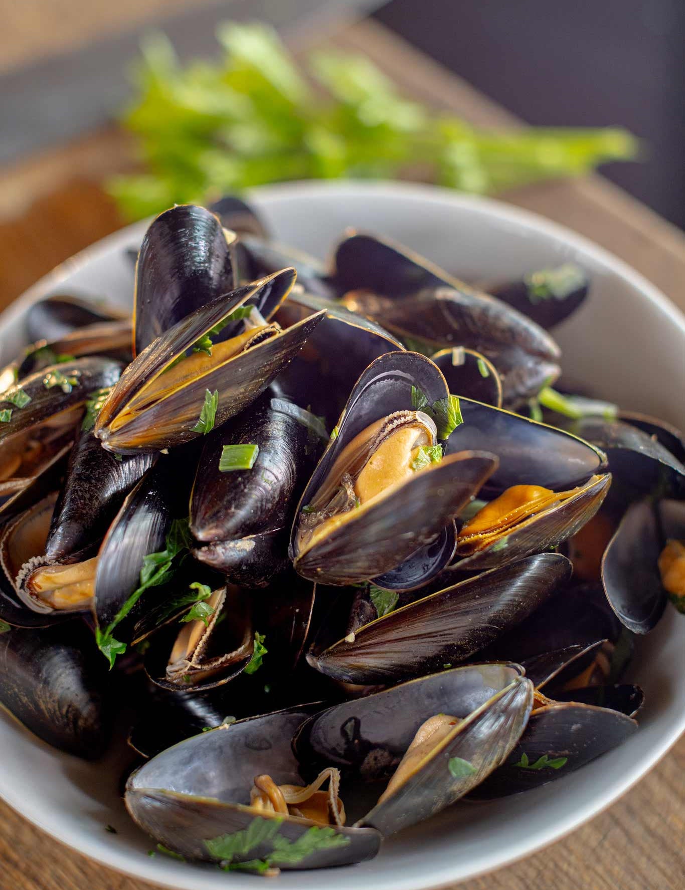 Mussels with burrow hill cider in a bowl
