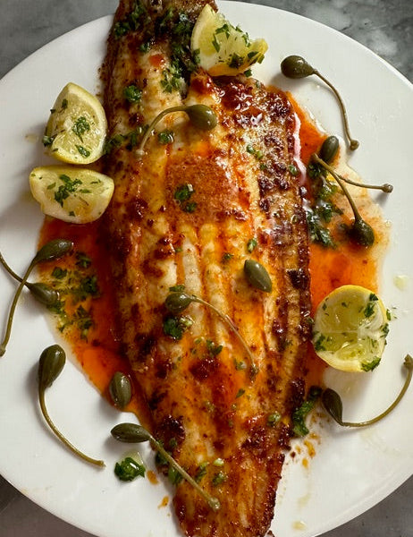 Grilled Dover Sole with Nduja and Spanish Caperberries