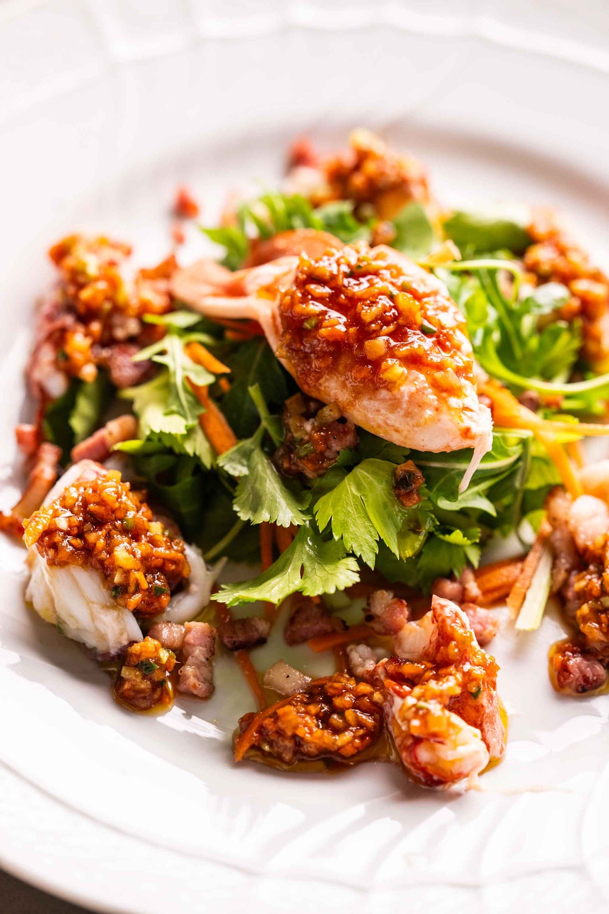 Lobster salad with crispy bacon and ginger dressing