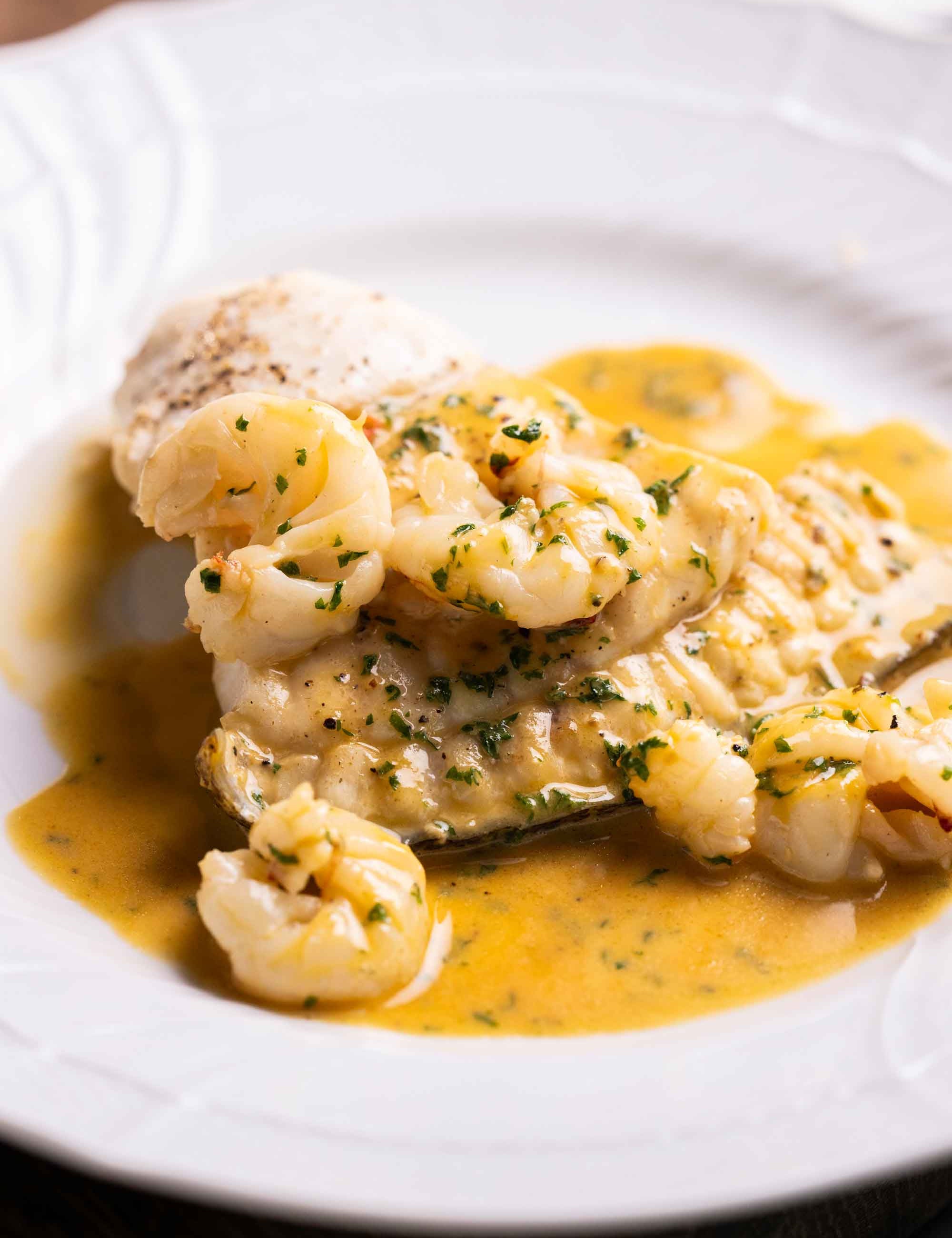 Fillet of Rockfish turbot with wild Atlantic prawns