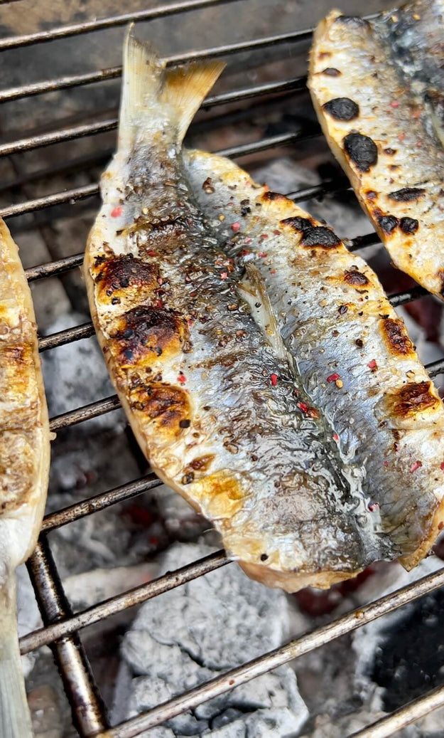 Grilled herring on barbecue