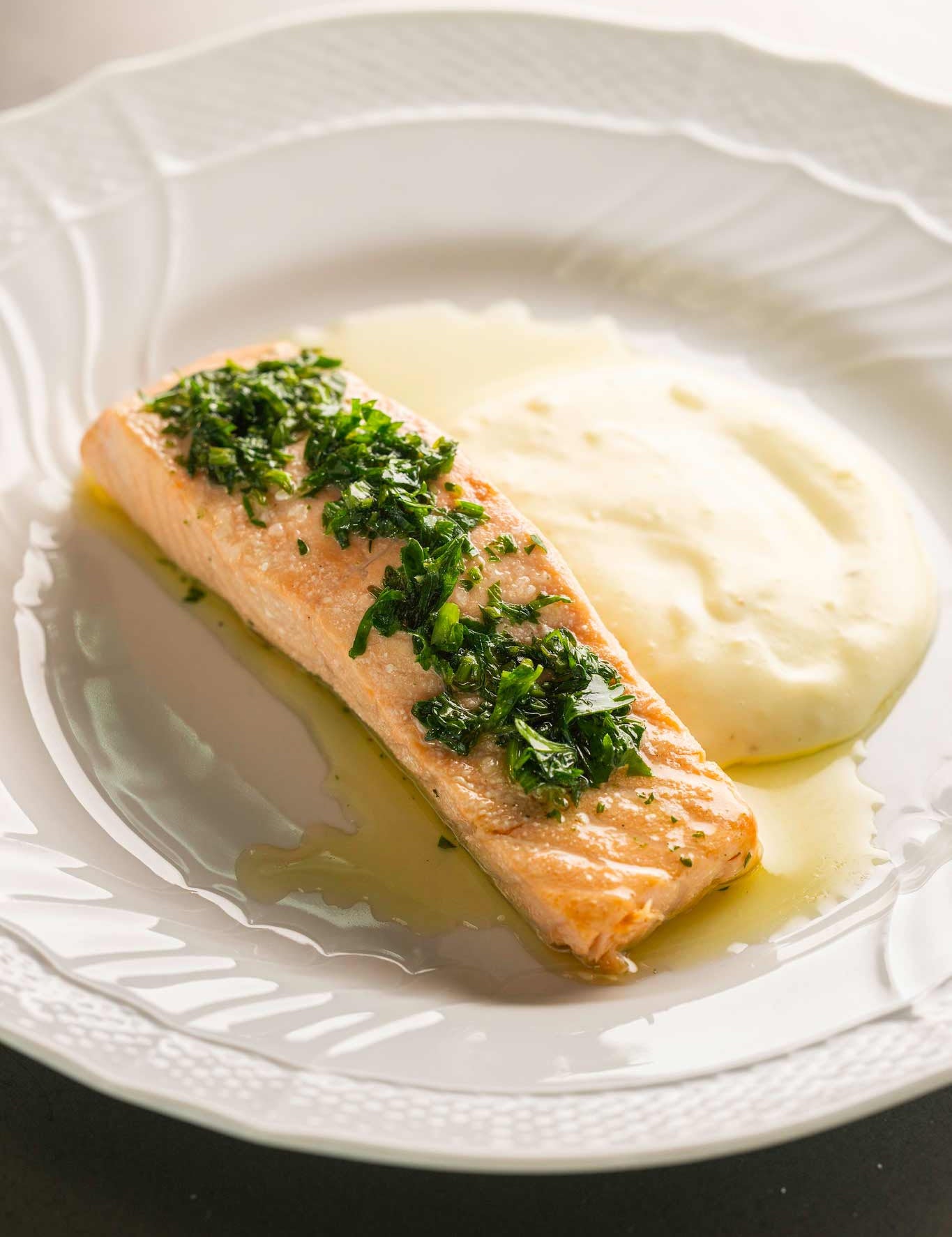 Olive oil Glenarm salmon with mousseline potatoes