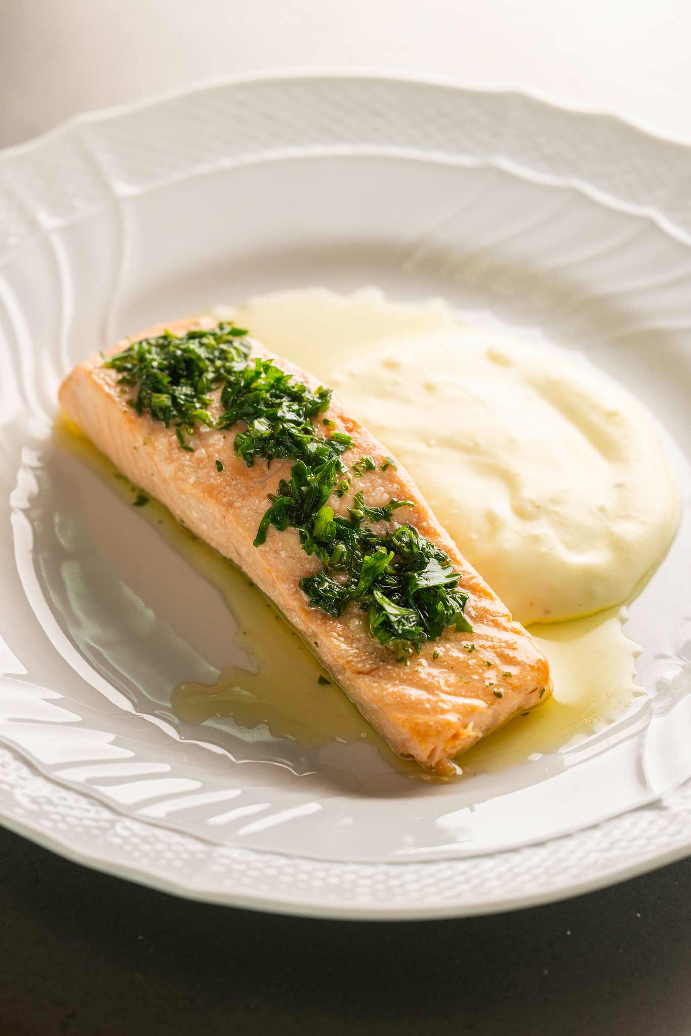 Olive oil Glenarm salmon with mousseline potatoes
