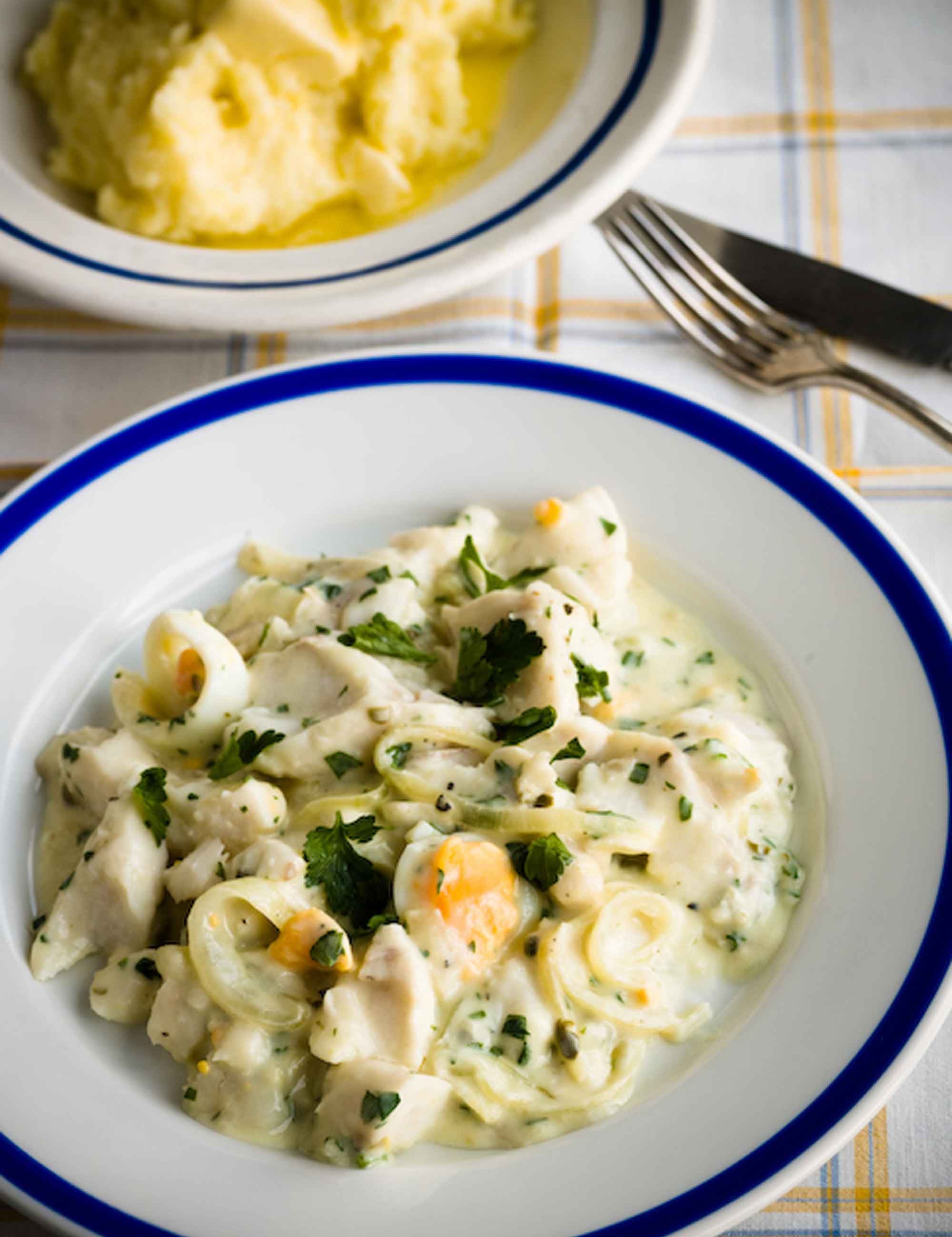 Brixham Pollack with parsley, capers and egg sauce