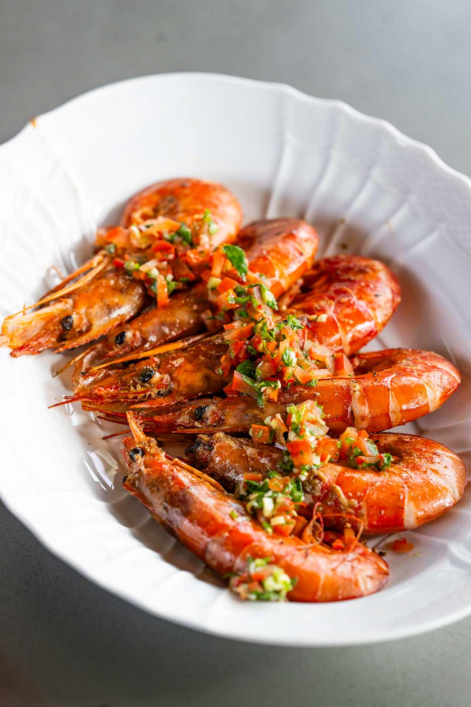 Grilled Wild Atlantic Prawns with chilli Salsa