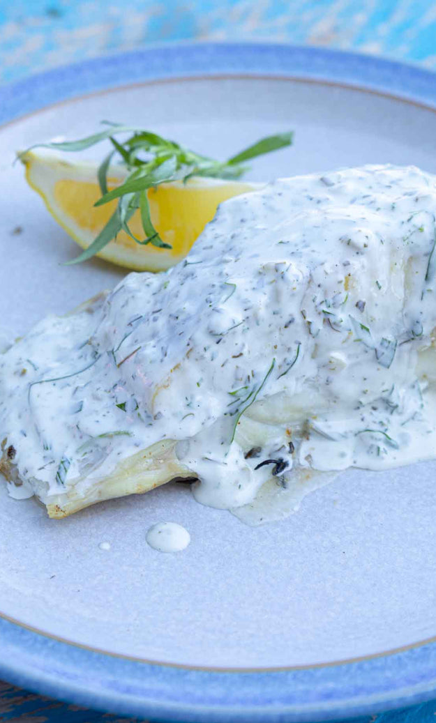 Grilled Turbot Steak with Tartare Sauce