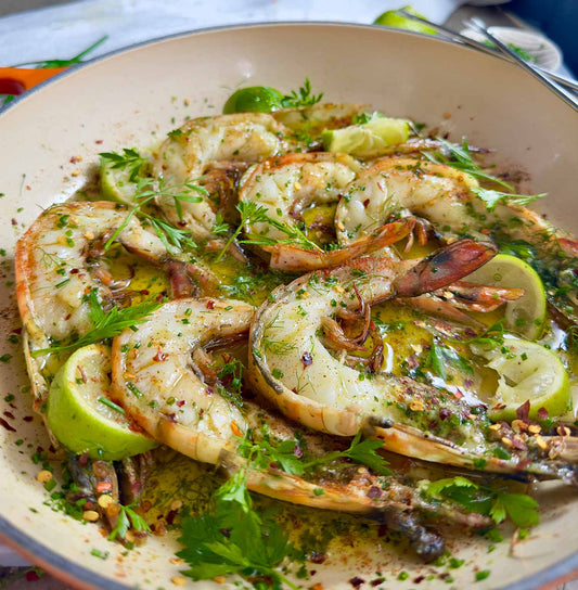 Baked Skull Island Prawns in Garlic Butter, Chilli & Chives