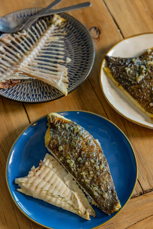 Rockfish turbot sharer filleted onto 2 plates