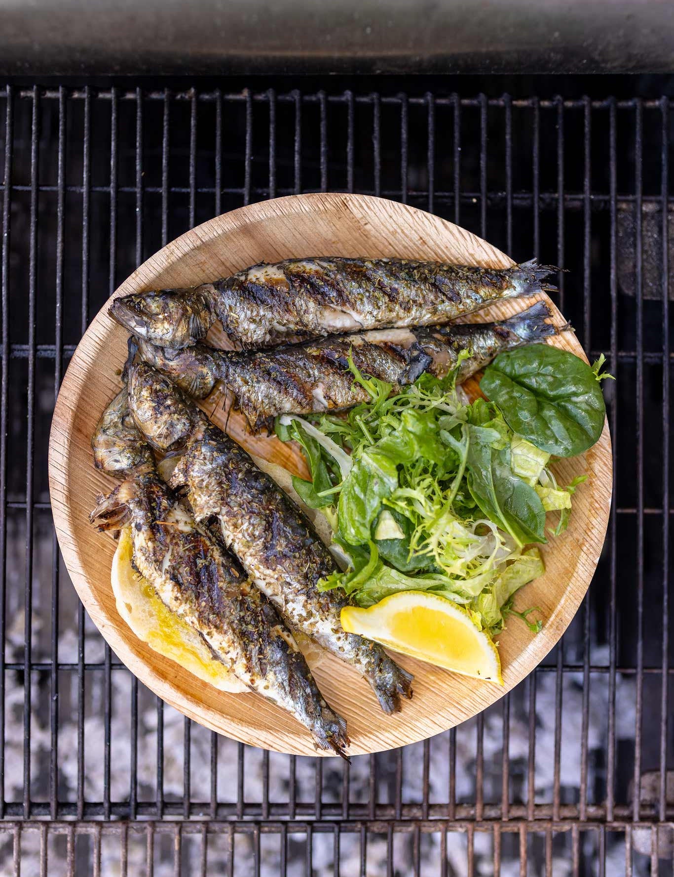 A plate of chargrilled sardines from the Sardine Festival