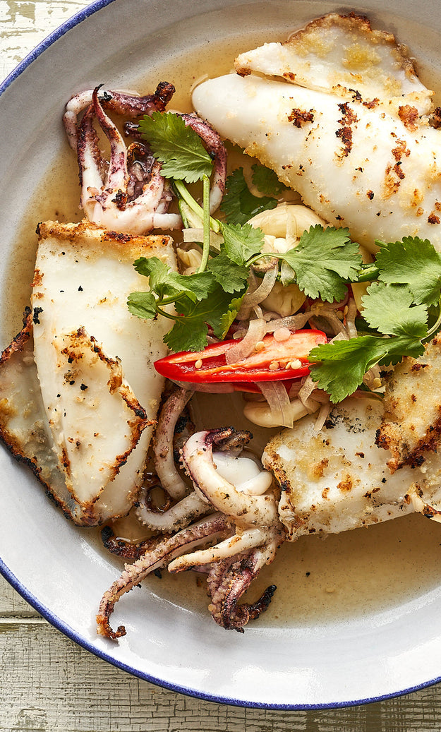 Whole grilled squid