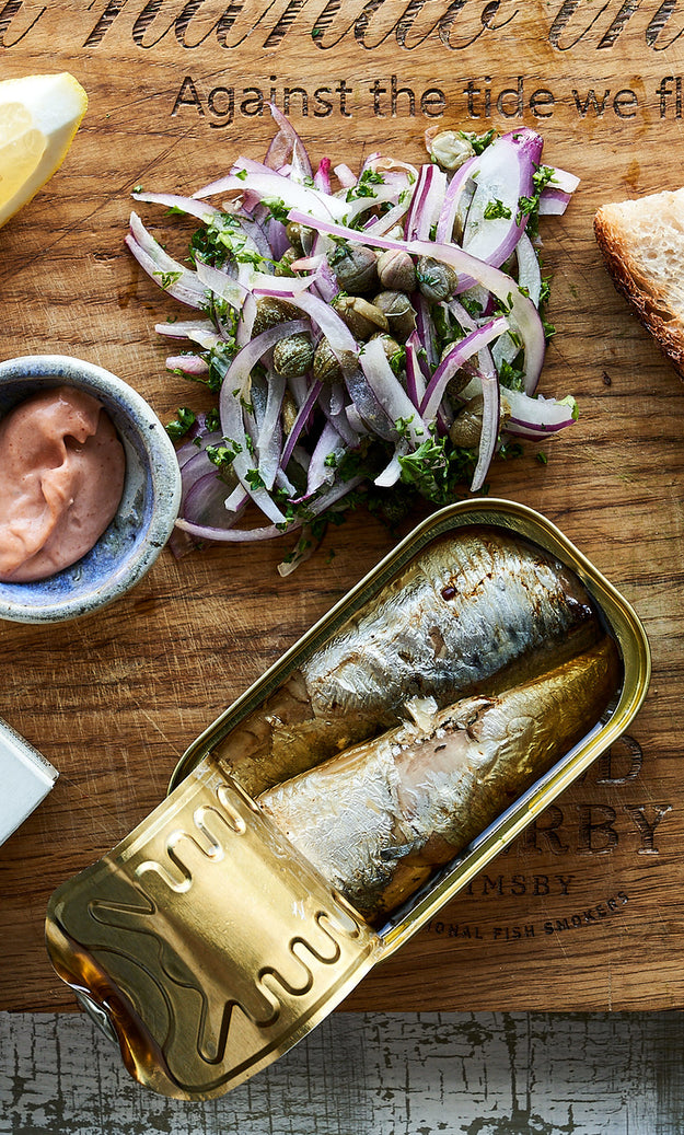Canned sardines on toast with capers & red onion recipe
