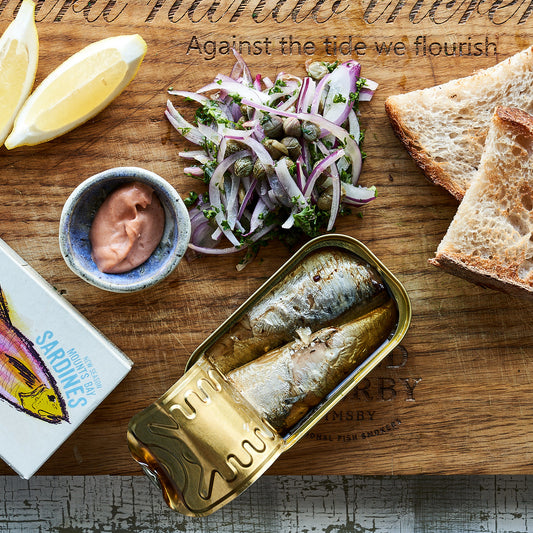 Canned sardines on toast with capers & red onion recipe