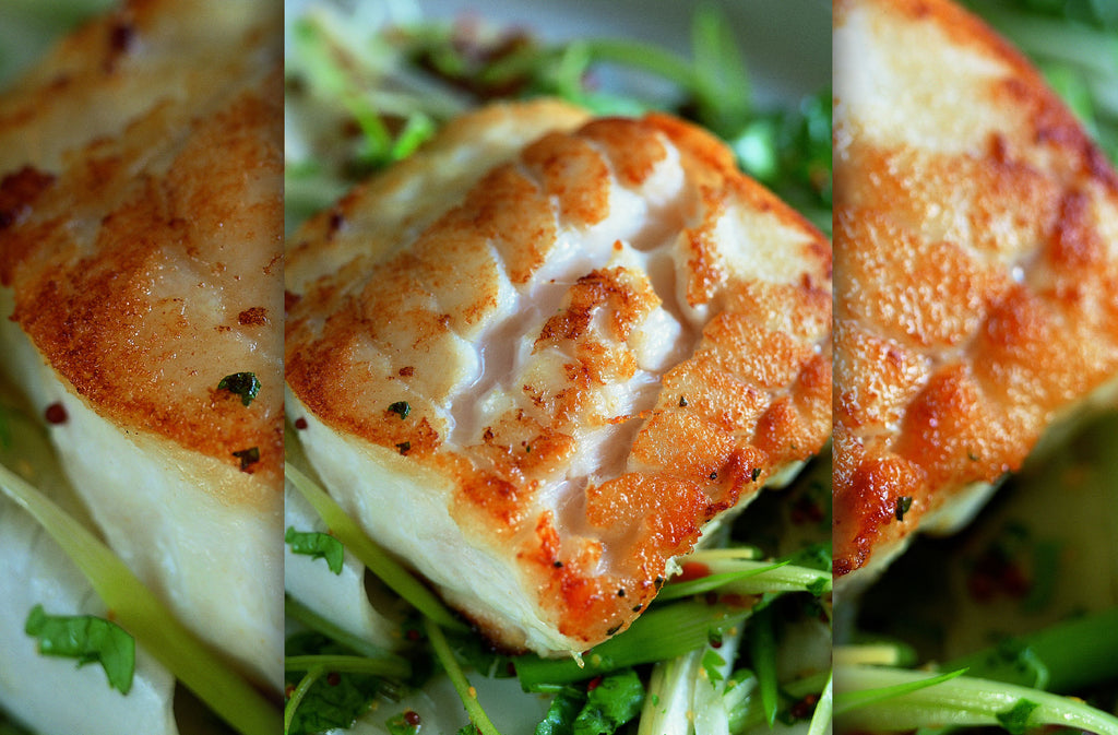 Pollack with creamed leeks, runner beans and chervil