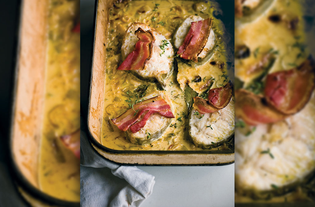 Pot Roast Ling with Leeks & Bacon