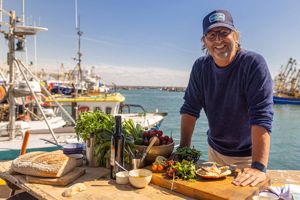 Mitch Tonks at the Brixham Quayside cooking seafood