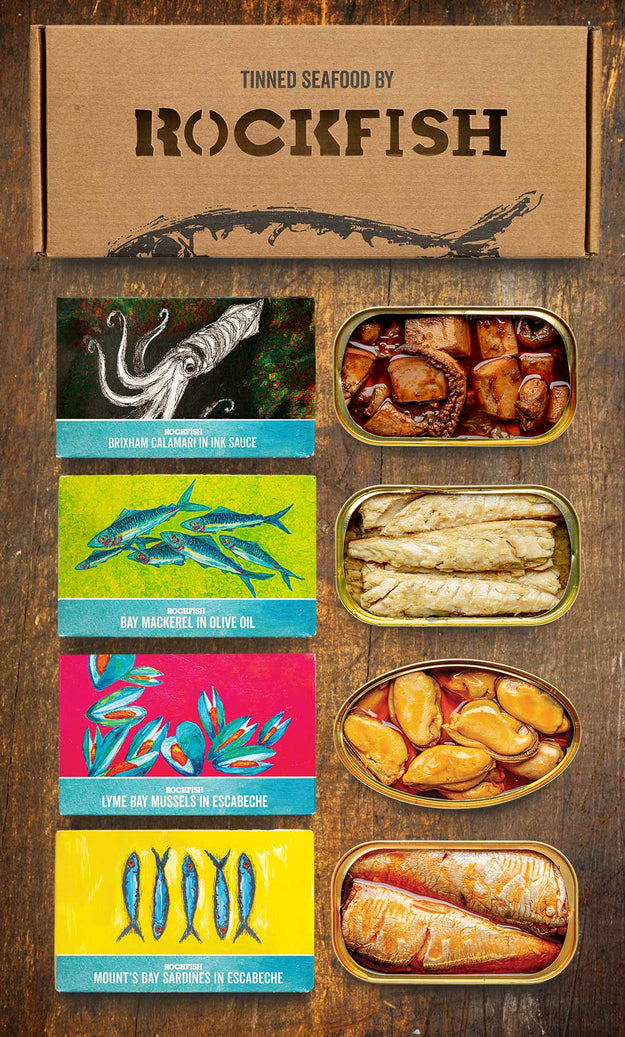 Rockfish tinned British seafood Gift Pack with escabeche sardines