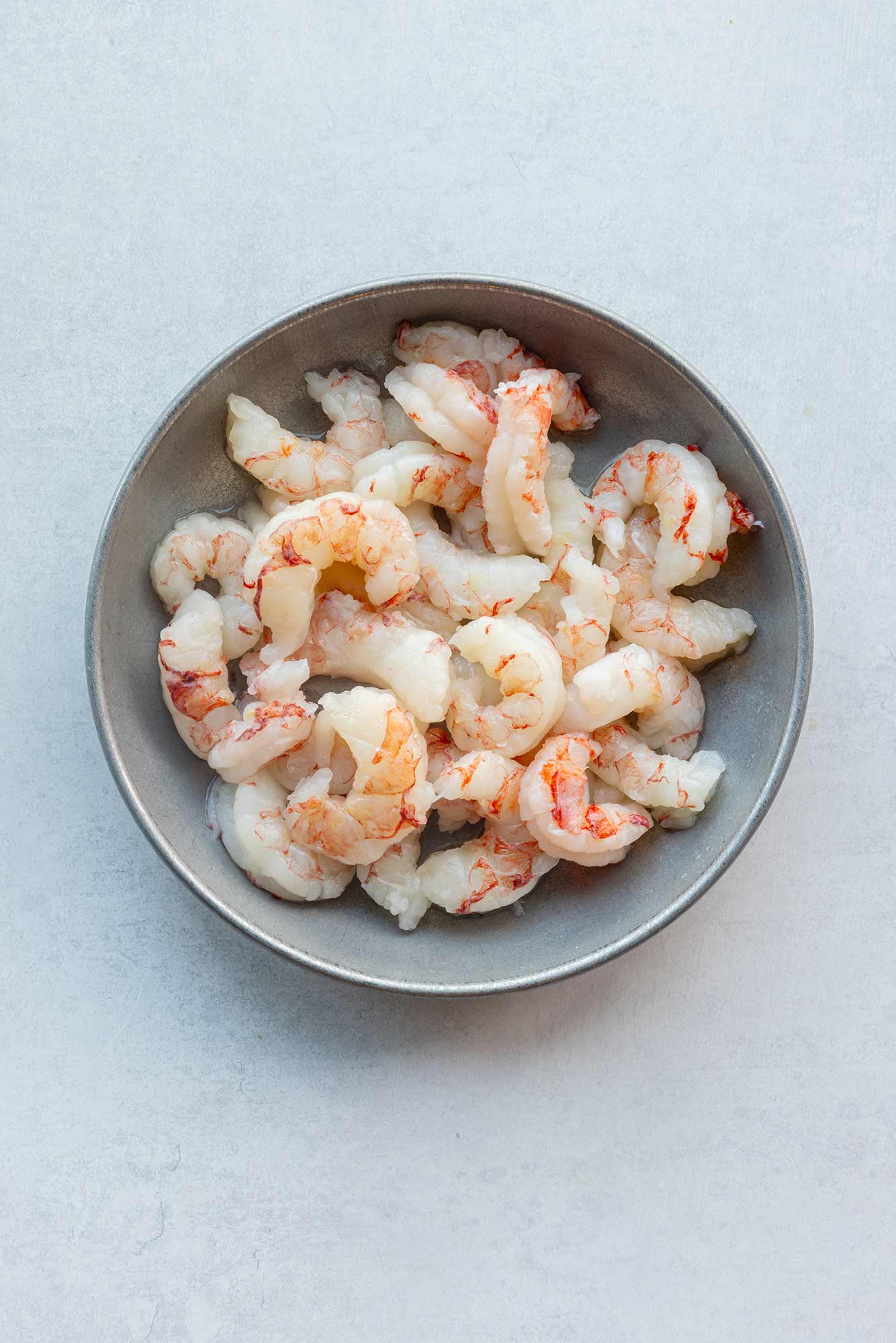 Shell off Atlantic prawns in a bowl