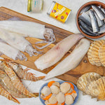 2025 Rockfish Bbq box including, moonfish, squid, skull island prawns, diver scallops with shells , sardines, garlic butter and a free tin of LumberJaxe BBQ seasoning