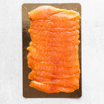 Rockfish Glenarm double smoked Salmon sliced - 200g on a board