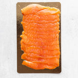 Rockfish Glenarm double smoked Salmon sliced - 200g on a board