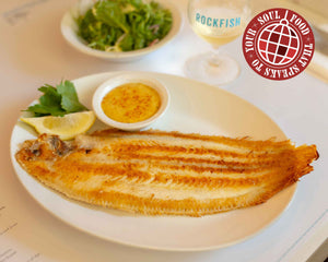 Dover Sole served in the Rockfish restaurant with Hollandaise Sauce