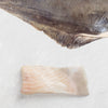 A portion of halibut from Rockfish delivered nationwide the next day sits under the whole fish
