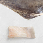 A portion of halibut from Rockfish delivered nationwide the next day sits under the whole fish