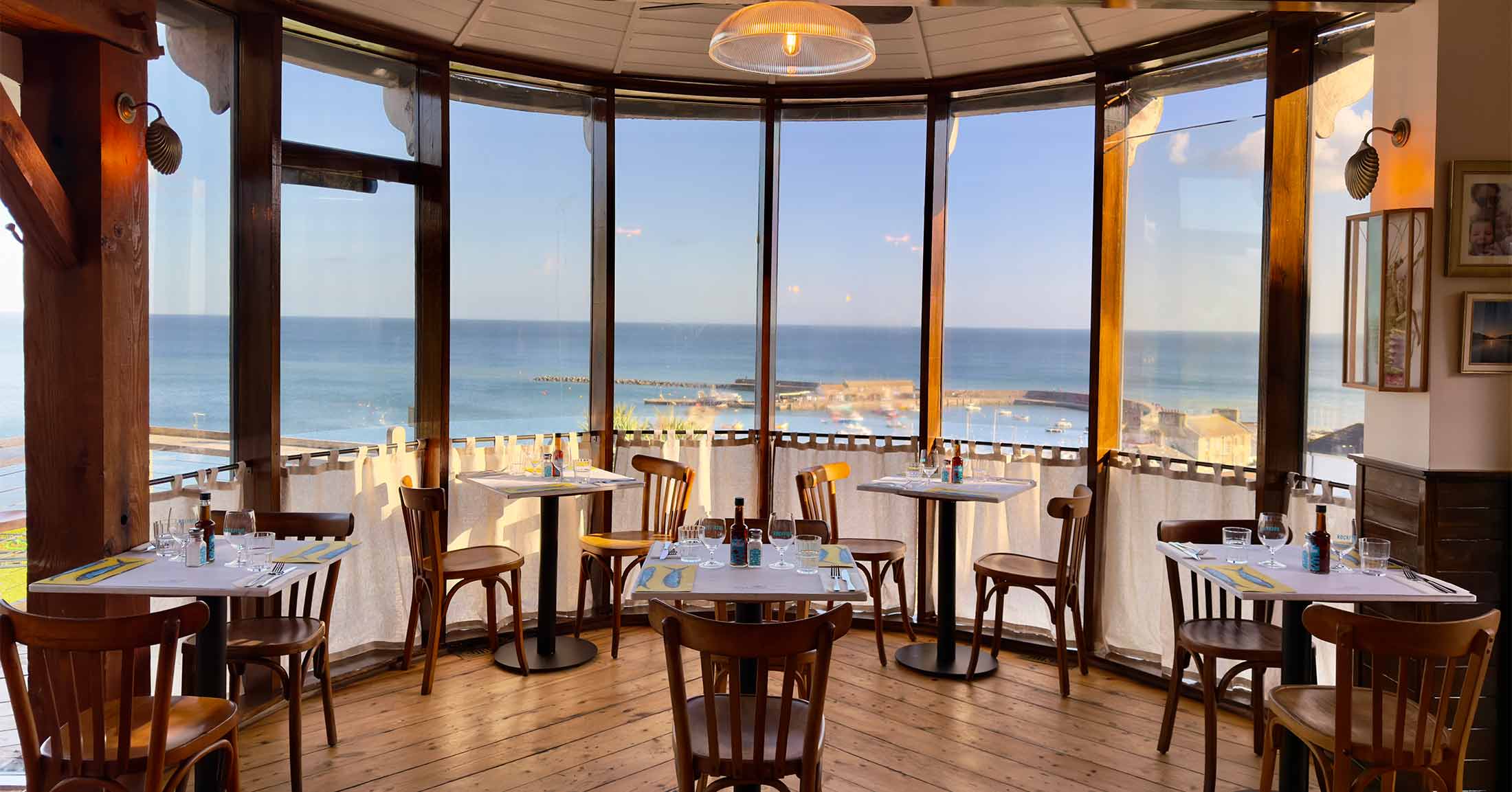Rockfish Lyme Regis seats over looking the cobb and stunning sea view