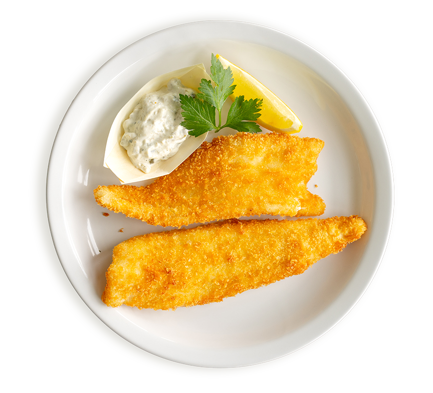 Two fried fillets of plaice served with lemon and tartare sauce in Rockfish restaurants