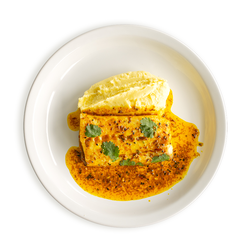 Smoked haddock fillet served with Kedgeree butter and mashed potatoes. Available in Rockfish restaurants