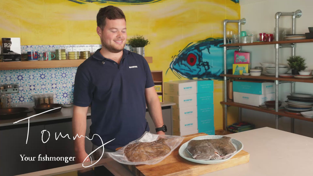 Tommy the Rockfish fishmonger talk about whole turbot to share, how Rockfish prepare it and send across the country for next day delivery