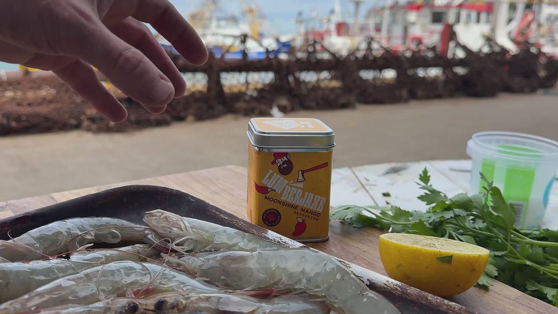 Raw shell on prawns being cooked on the BBQ