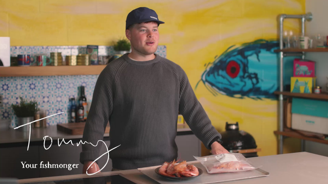 Tommy our fishmonger talks about our wild shell on Atlantic prawns
