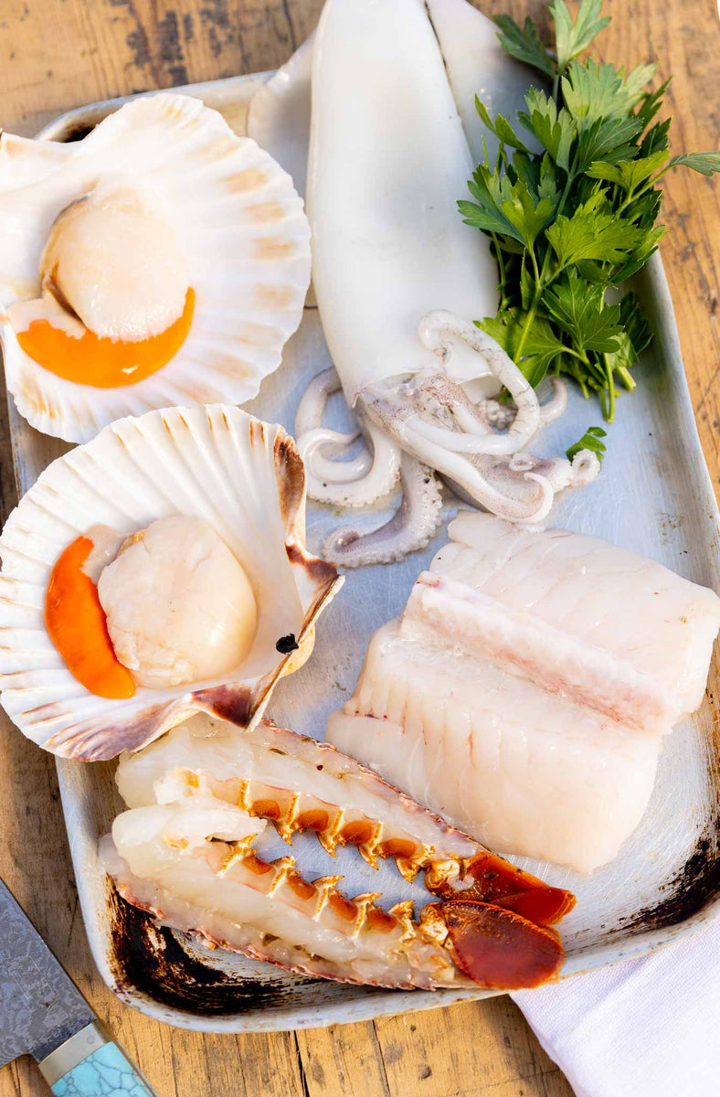 Seafood Grill Box Monkfish, scallops, squid & lobster Rockfish
